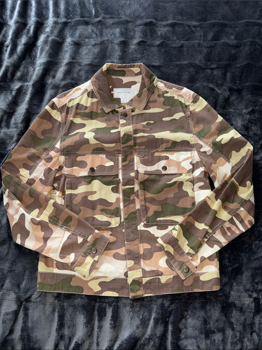 Sun + Stone Men's Camouflage Field Jacket in Green and Brown
